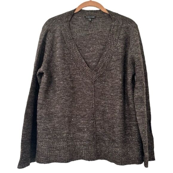 Eileen Fisher Wool Linen Silk V Neck Sweater - Picture 1 of 4